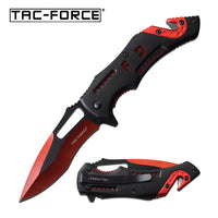 Tac-Force Firefigther / Fire Department Spring Assisted Rescue Survival Knife Red & Black 3.5" TF-976FD