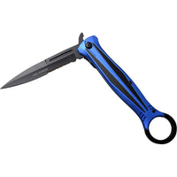 Tac-Force 10" Blue and Black Stiletto Spring Assisted Knife with Retention / Thumb Ring 4.25" Blade