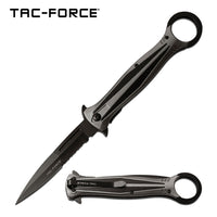 Tac-Force 10" Gray and Black Stiletto Spring Assisted Knife with Retention / Thumb Ring 4.25" Blade