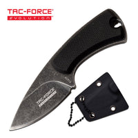 Tac-Force Evolution Black / Gray Stonewash Miniature Full Tang Fixed Blade Knife w Necklace Sheath 1.75"
