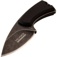 Tac-Force Evolution Black / Gray Stonewash Miniature Full Tang Fixed Blade Knife w Necklace Sheath 1.75"