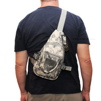 East West USA ACU Digital Camouflage Tactical Military Sling Backpack w Removable USA Flag Patch