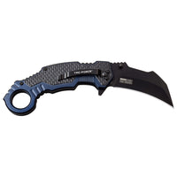 Tac-Force Blue & Black Karambit Spring Assisted Tactical Knife w Glass Breaker & Rubberized Grip 3"