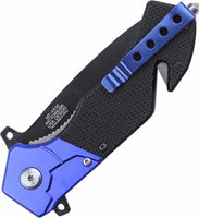 MTech USA Police Spring Assisted Rescue Knife Black / Blue w G10 and Aluminum Scales 3.5"