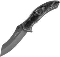 Mtech USA Tinite Wharncliffe Spring Assisted Tactical Pocket Knife Gray / Black Ash Marble 3.5"