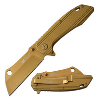 MTech USA Gold Tinite Coated Cleaver Spring Assisted Stainless Steel Pocket Knife 3.5"