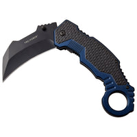 Tac-Force Blue & Black Karambit Spring Assisted Tactical Knife w Glass Breaker & Rubberized Grip 3"