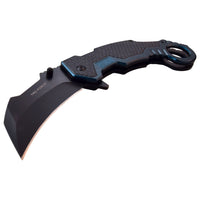 Tac-Force Blue & Black Karambit Spring Assisted Tactical Knife w Glass Breaker & Rubberized Grip 3"