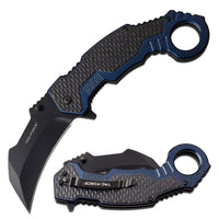 Tac-Force Blue & Black Karambit Spring Assisted Tactical Knife w Glass Breaker & Rubberized Grip 3"