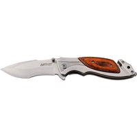 MTech USA Spring Assisted Pocket Knife Silver with Wooden Scales 3.25" MT-A1073BR