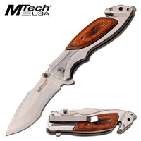 MTech USA Spring Assisted Pocket Knife Silver with Wooden Scales 3.25" MT-A1073BR
