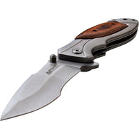 MTech USA Spring Assisted Pocket Knife Silver with Wooden Scales 3.25" MT-A1073BR