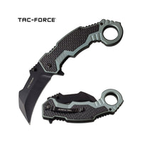 Tac-Force Teal Gray & Black Karambit Spring Assisted Tactical Knife w Glass Breaker & Rubberized Grip 3"