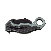 Tac-Force Teal Gray & Black Karambit Spring Assisted Tactical Knife w Glass Breaker & Rubberized Grip 3"