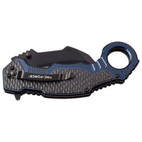 Tac-Force Blue & Black Karambit Spring Assisted Tactical Knife w Glass Breaker & Rubberized Grip 3"