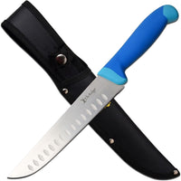 Elk Ridge Fixed Blade Camping / Fishing / Hunting Fillet Knife with Nylon Fiber / Rubber Handle , Scalloped Blade, and Sheath 8"

