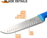 Elk Ridge Fixed Blade Camping / Fishing / Hunting Fillet Knife with Nylon Fiber / Rubber Handle , Scalloped Blade, and Sheath 8"
