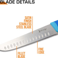 Elk Ridge Fixed Blade Camping / Fishing / Hunting Fillet Knife with Nylon Fiber / Rubber Handle , Scalloped Blade, and Sheath 8"