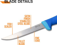 Elk Ridge Dual Edge Fixed Blade Fishing Fillet Knife w Sawback and Nylon Fiber / Rubber Handle 6"
