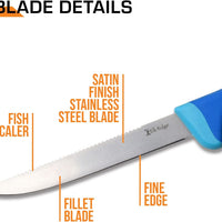 Elk Ridge Dual Edge Fixed Blade Fishing Fillet Knife w Sawback and Nylon Fiber / Rubber Handle 6"