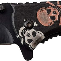 Dark Side Embossed Skulls Black / Silver / Copper Multi-Color Spring Assisted Fantasy Pocket Knife 4"