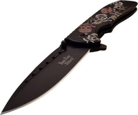 Dark Side Embossed Skulls Black / Silver / Copper Multi-Color Spring Assisted Fantasy Pocket Knife 4"

