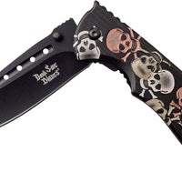 Dark Side Embossed Skulls Black / Silver / Copper Multi-Color Spring Assisted Fantasy Pocket Knife 4"