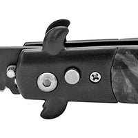 FPSTACTICAL Reaper Italian Style Stiletto Switchblade Black with Black and White Pearlex Inlays 4"