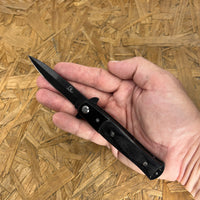 Falcon Compact Satin Black on Black Ash Pakkawood Spring Assisted Stiletto Knife 3" KS1106BK
