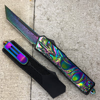 FPSTACTICAL Wyvern OTF Knife Black & Iridescent with Damascus Blade and Embossed Dragon Handle 3.5"