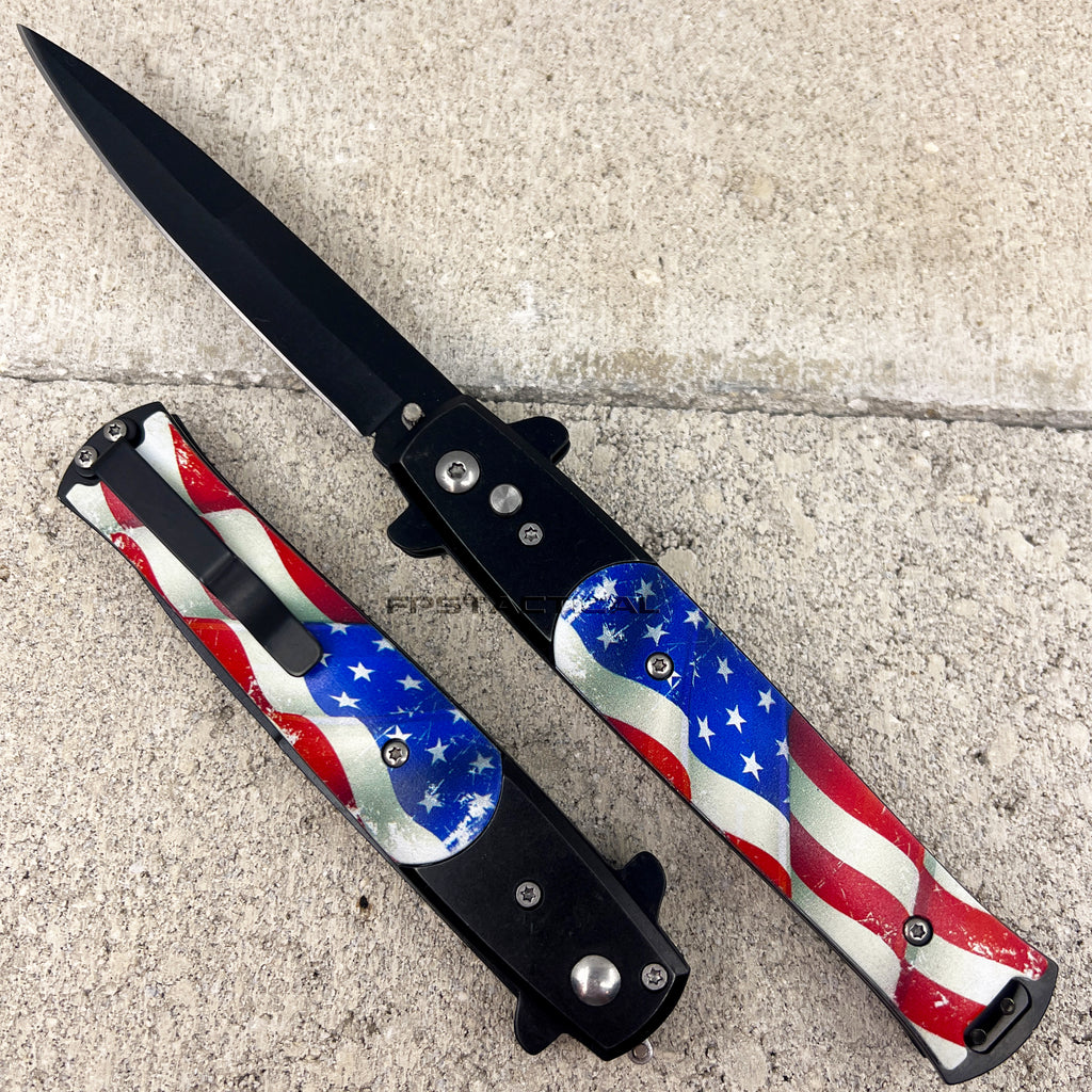 Field Switchblade FPSTACTICAL Patriot Satin Black with Weathered USA Flag Switchblade St ...