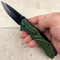 Pacific Solutions Textured Wave Tech Olive (Drab) Green and Black Spring Assisted Knife 3.9" KS0647GN

