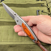 Elk Ridge Brushed Silver Manual Folding Pocket Knife w Redwood Overlay 3.5" ER-933PW
