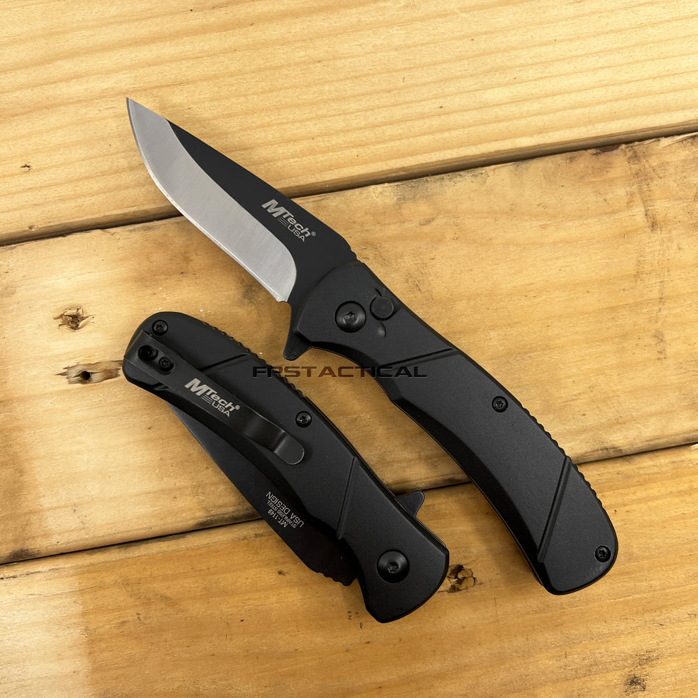 MTech USA MT-1149BK Ball Bearing Black / Silver Compact Manual Folding Pocket Knife w Aluminum Scales 2.75