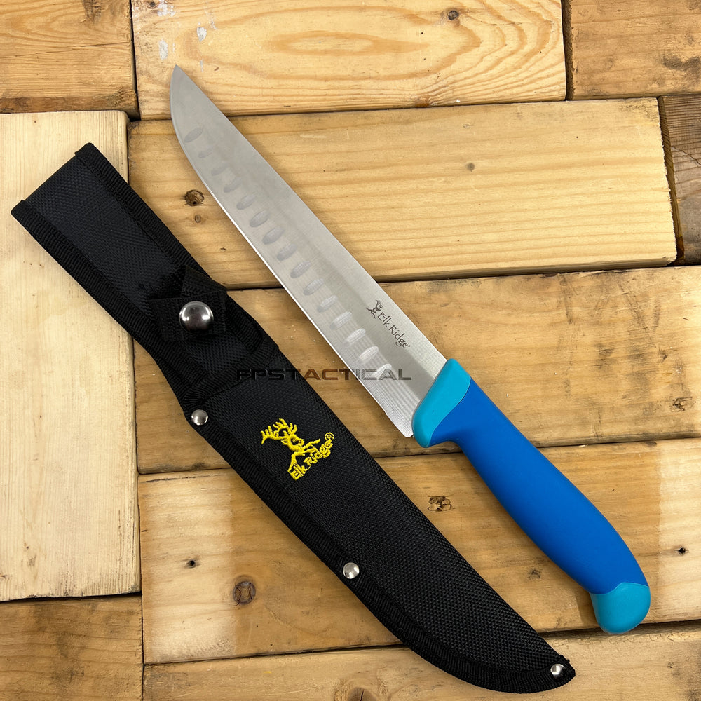 Elk Ridge Fixed Blade Camping / Fishing / Hunting Fillet Knife with Nylon Fiber / Rubber Handle , Scalloped Blade, and Sheath 8