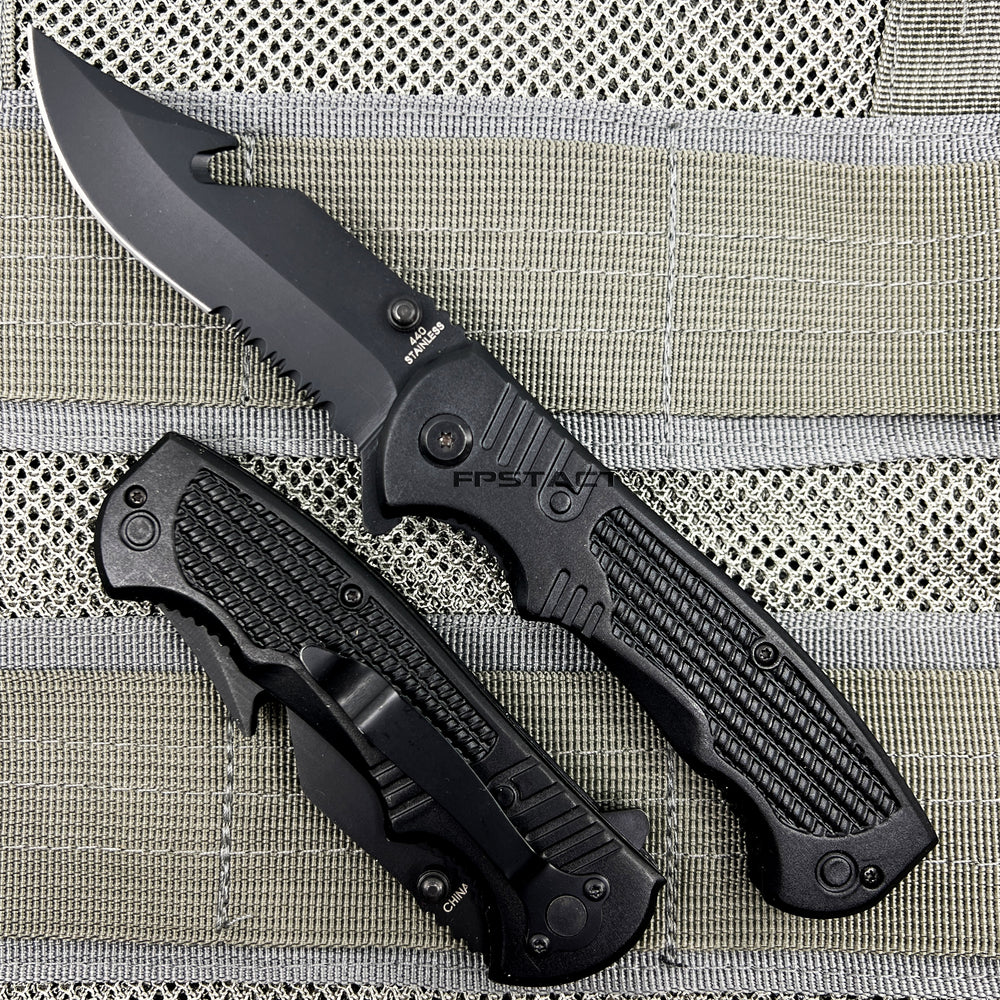 Pacific Solutions Gut Hook Spring Assisted Carver Hunting Knife Black 3.75