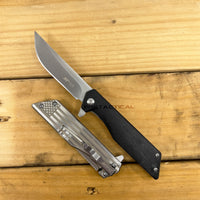 MTech USA Ball Bearing Silver USA Flag Compact Manual Folding Pocket Knife w Black Ash Wood 3"
