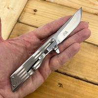 MTech USA Ball Bearing Silver USA Flag Compact Manual Folding Pocket Knife w Black Ash Wood 3"
