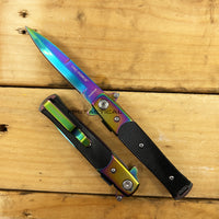 Tac-Force Compact Iridescent / Rainbow and Black Spring Assisted Stiletto Knife 3.25"
