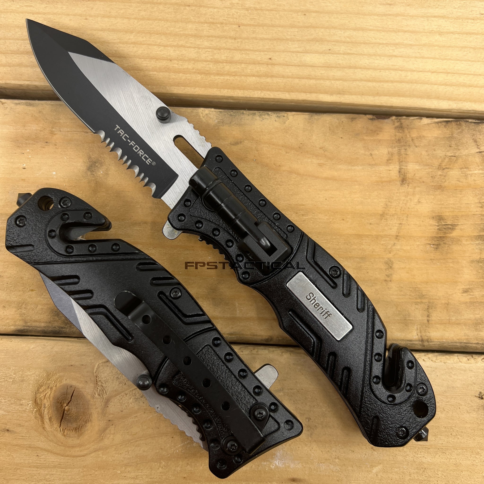 Integrated Tacs Tac-Force Black and Silver Spring Assisted Tactical Rescue Knife with ...