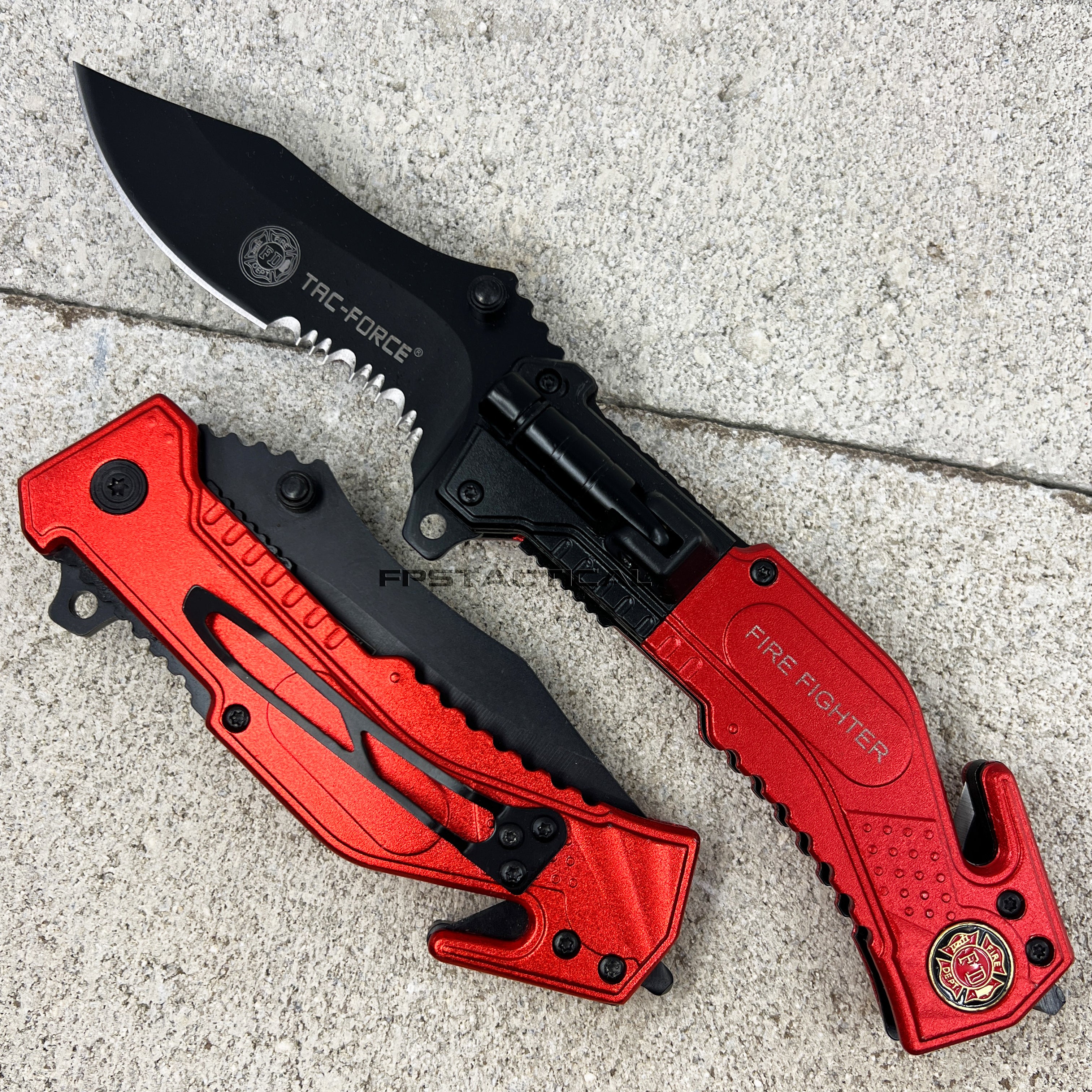 Red Folding FD Firefighter Rescue Pocket Knife