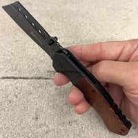 MTech USA Cleaver Spring Assisted Pocket Knife w/ Gray Matte Blade & Wood Handle
