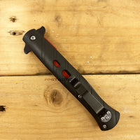 Pacific Solutions Matte Black Spring Assisted Stiletto Knife with Red Frame 4"
