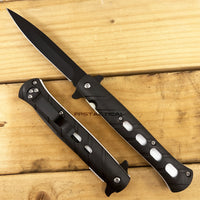 Pacific Solutions Matte Black Spring Assisted Stiletto Knife with White Frame 4" KS1158SL