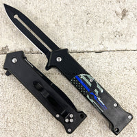 Pacific Solutions Blueline Punisher Skull Joker Style Spring Assisted Stiletto Knife Black & Blue 3.75"