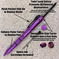 FPSTACTICAL Kuboton Compact OTF Tactical Pen Knife Purple with Dual Edge Black Blade 1.75"
