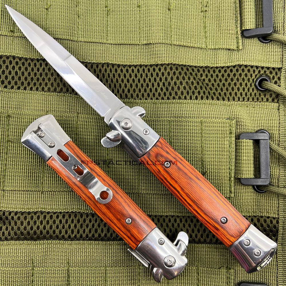 Falcon KS6008CWD Classic Mirror / Chrome and Cherry Wood Spring Assisted Stiletto Knife 4