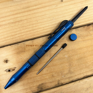 FPSTACTICAL Kuboton Compact OTF Tactical Pen Knife Blue with Dual Edge Black Blade 1.75
