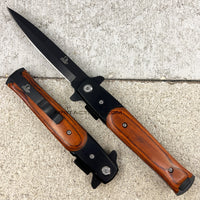 Falcon Classic Black and Cherry Wood Spring Assisted Stiletto Knife 3.75"
