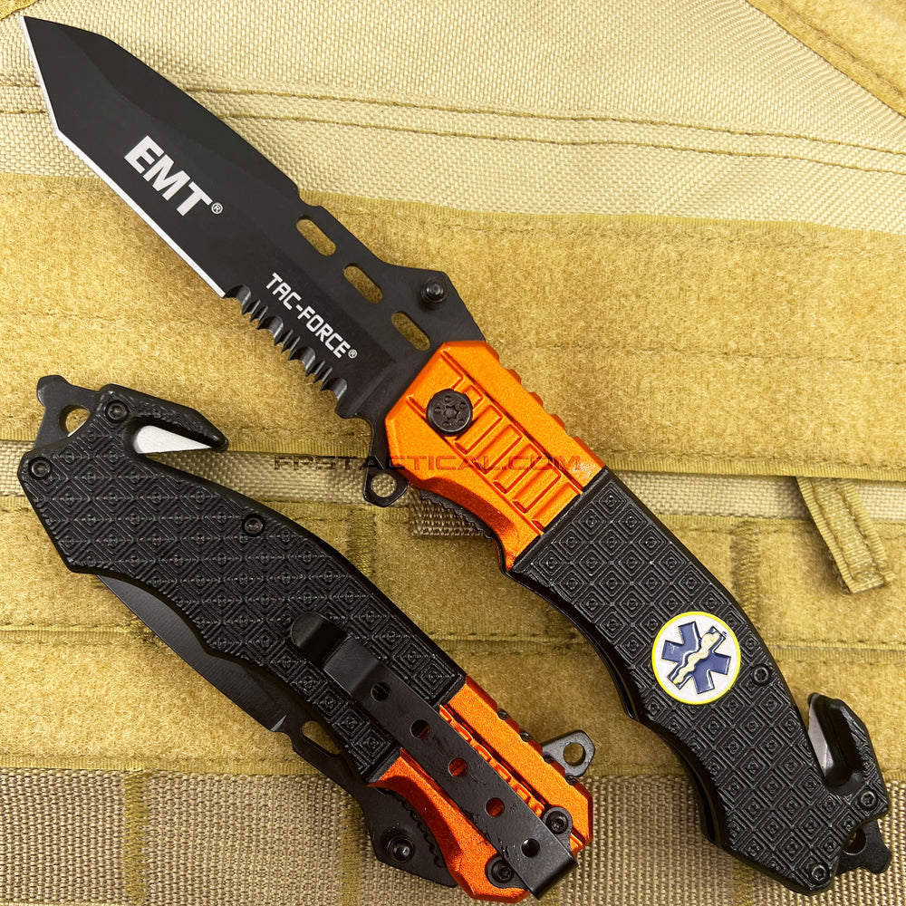 Tac-Force EMT / EMS Orange & Black Spring Assisted Tanto Blade EDC Rescue Knife 3.25